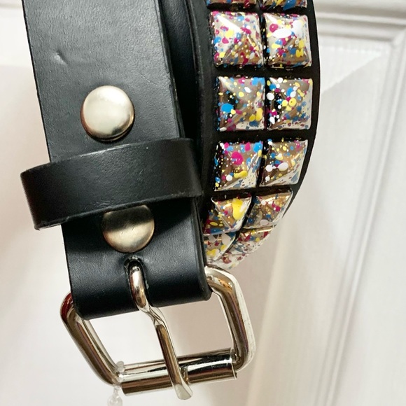 TILT Paint Splash Studded Faux Leather Belt - S - NWOT - Picture 6 of 6